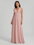 Sweet & Flowy Dusty Rose Chiffon Empire V-Neck Ankle-Length Bridesmaid Dress with Minimalist Design