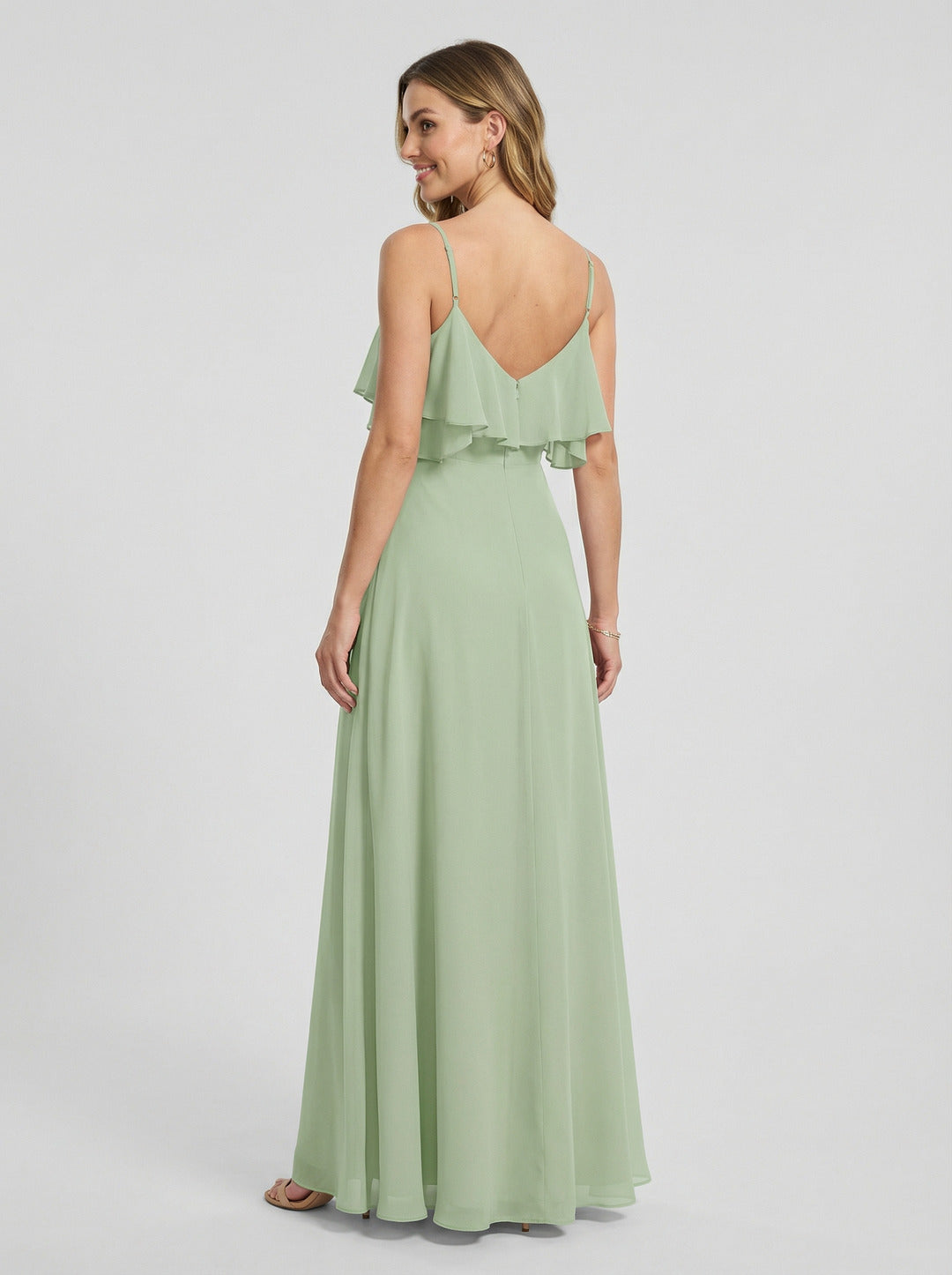 Sweet & Flowy Dusty Sage Chiffon A-Line Sweetheart V-Back Ankle-Length Bridesmaid Dress