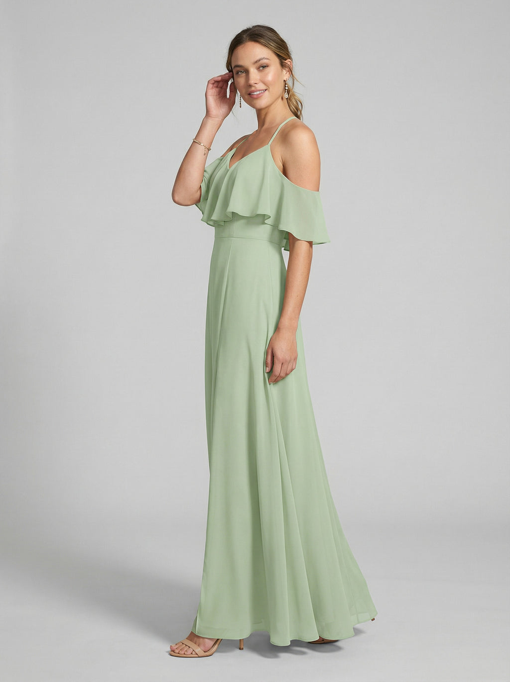Sweet & Flowy Dusty Sage Chiffon A-Line Sweetheart V-Back Ankle-Length Bridesmaid Dress