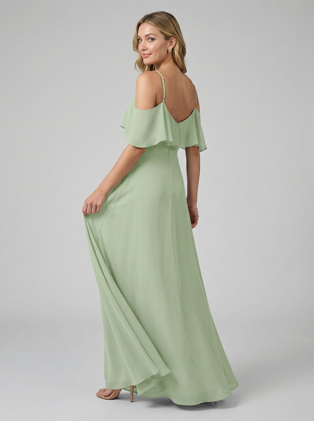 Sweet & Flowy Dusty Sage Chiffon A-Line Sweetheart V-Back Ankle-Length Bridesmaid Dress