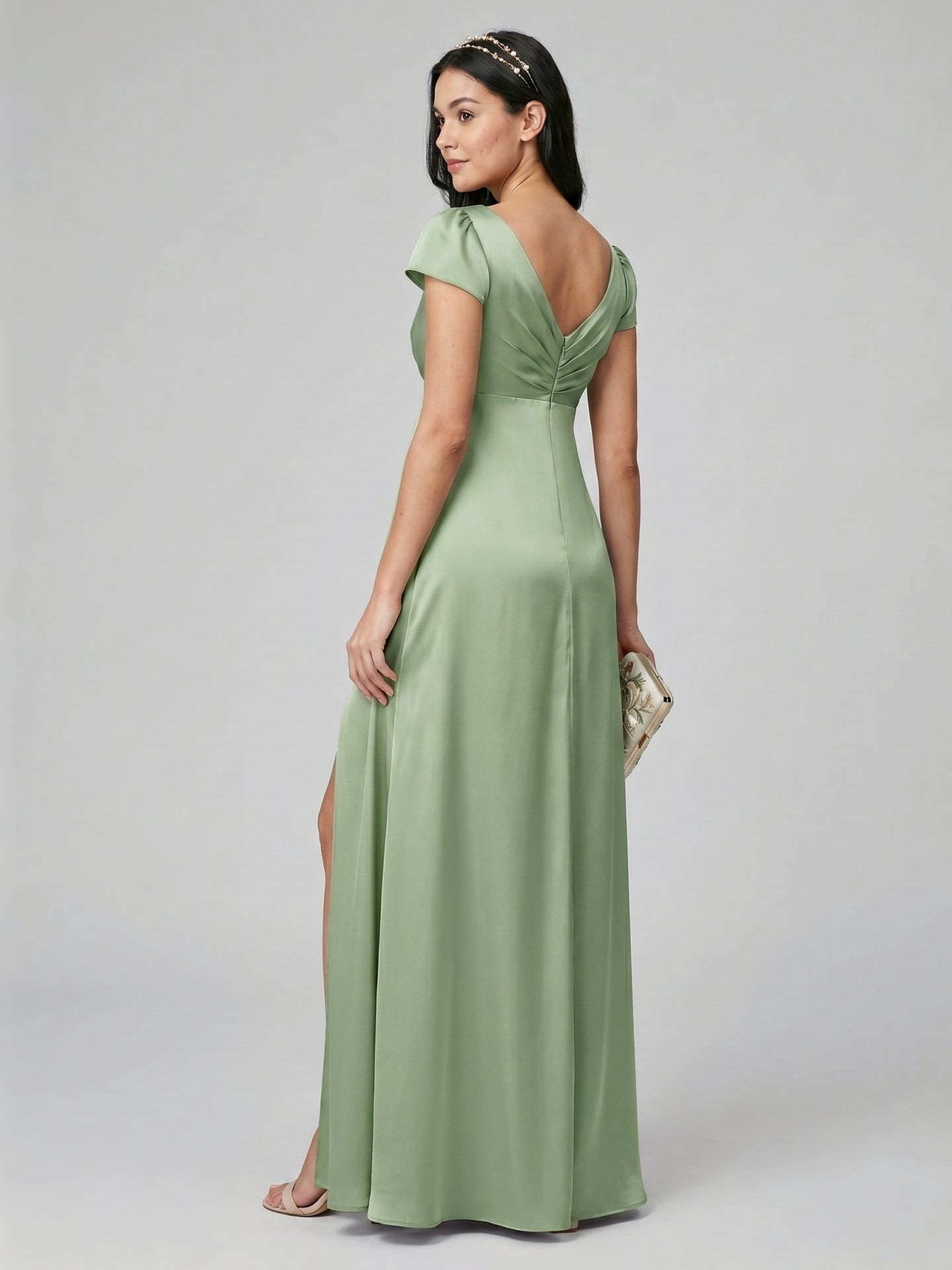 Sweet & Flowy Dusty Sage Chiffon A-Line V-Neck V-Back Ankle-Length Bridesmaid Dress