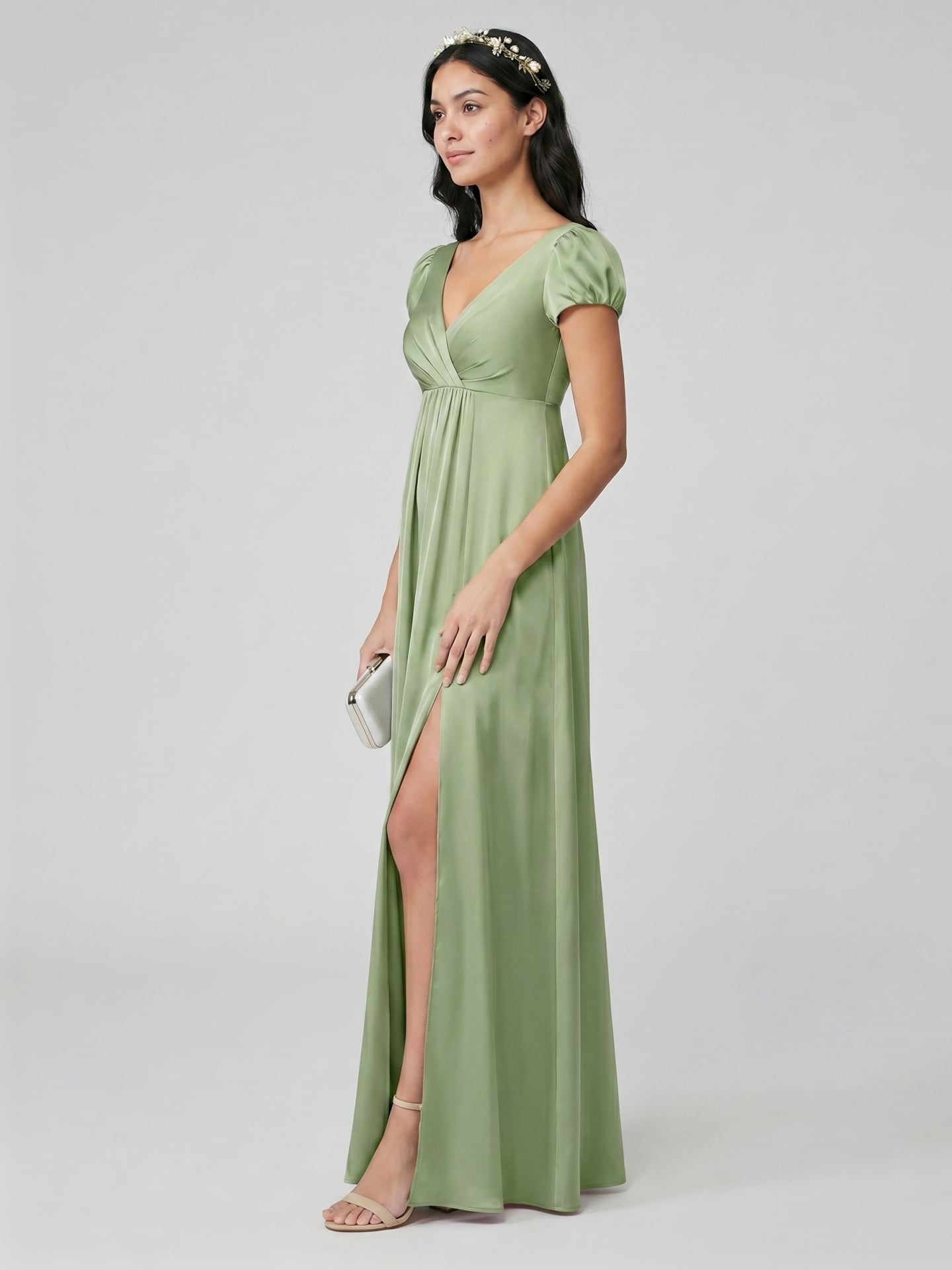 Sweet & Flowy Dusty Sage Chiffon A-Line V-Neck V-Back Ankle-Length Bridesmaid Dress