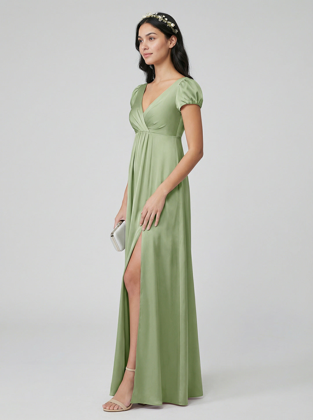Sweet & Flowy Dusty Sage Chiffon A-Line V-Neck V-Back Ankle-Length Bridesmaid Dress