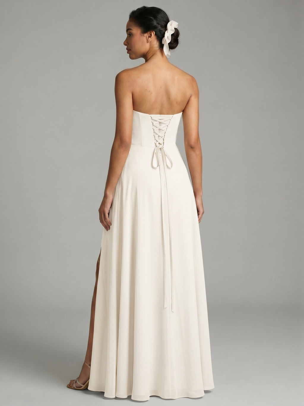 Sweet & Flowy Ivory Chiffon A-Line Sweetheart Criss-Cross Straps with Pleated Ankle-Length Bridesmaid Dress