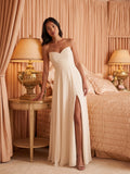Sweet & Flowy Ivory Chiffon A-Line Sweetheart Criss-Cross Straps with Pleated Ankle-Length Bridesmaid Dress