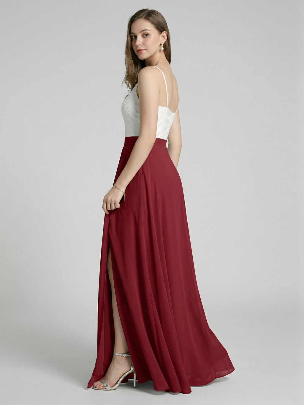 Sweet & Flowy Rust Chiffon A-Line V-Neck Back Zip with Pleated Ankle-Length Bridesmaid Dress