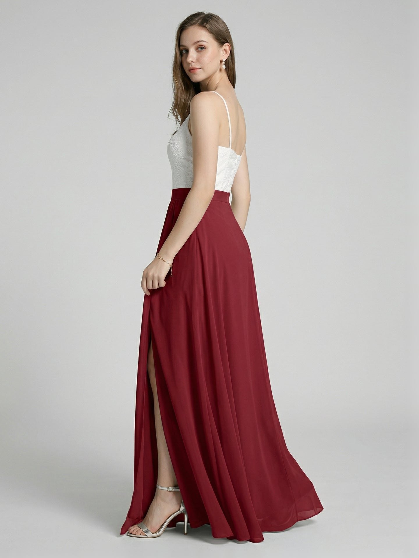 Sweet & Flowy Rust Chiffon A-Line V-Neck Back Zip with Pleated Ankle-Length Bridesmaid Dress
