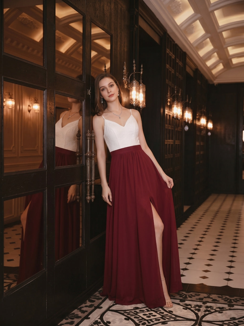 Sweet & Flowy Rust Chiffon A-Line V-Neck Back Zip with Pleated Ankle-Length Bridesmaid Dress