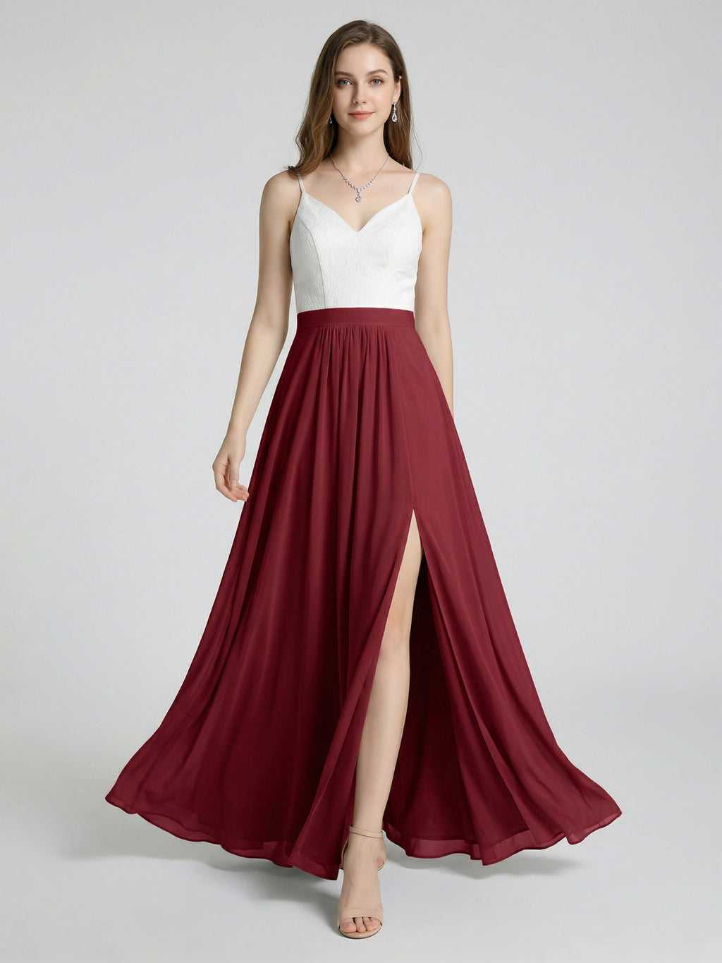 Sweet & Flowy Rust Chiffon A-Line V-Neck Back Zip with Pleated Ankle-Length Bridesmaid Dress