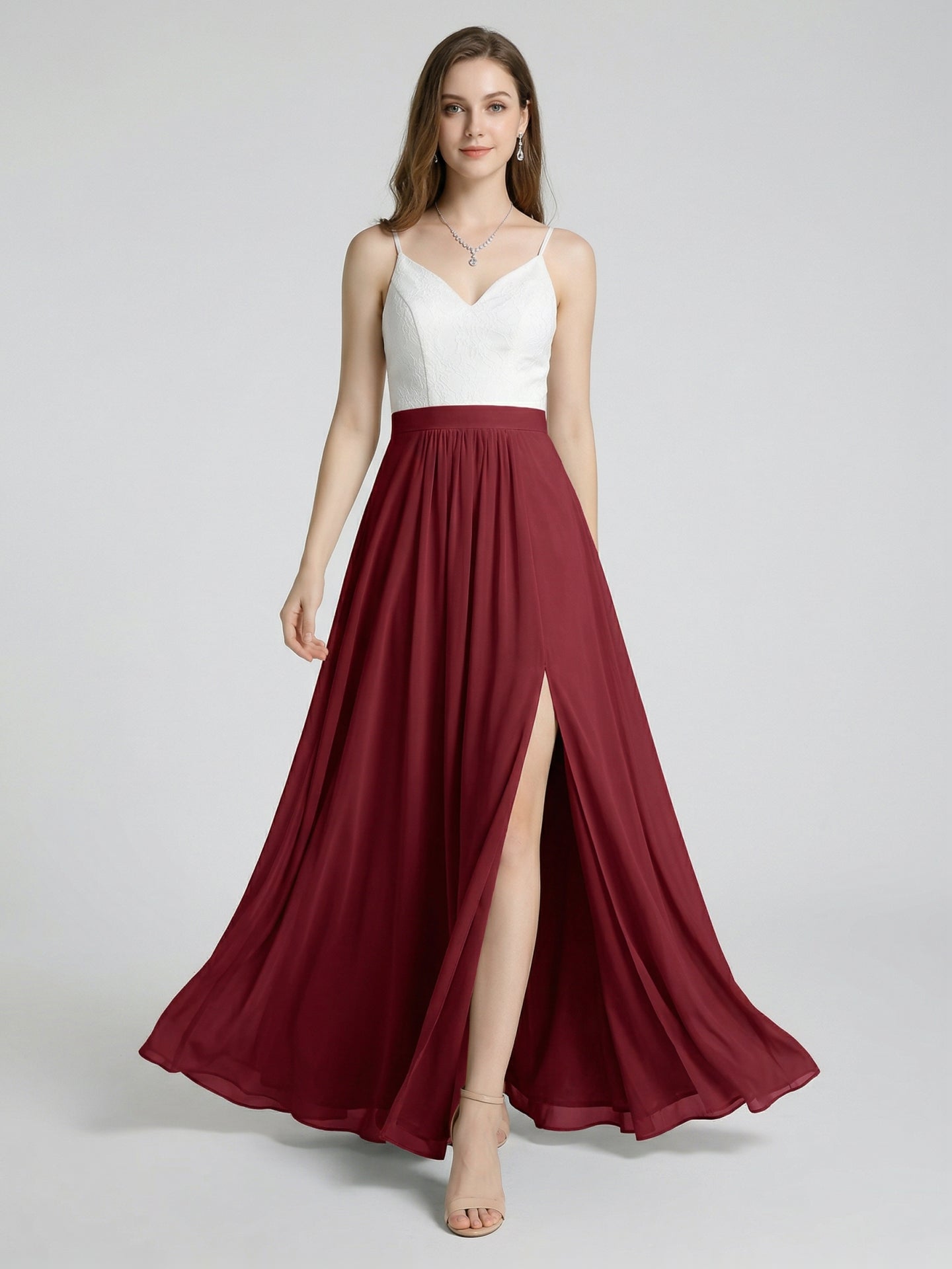Sweet & Flowy Rust Chiffon A-Line V-Neck Back Zip with Pleated Ankle-Length Bridesmaid Dress