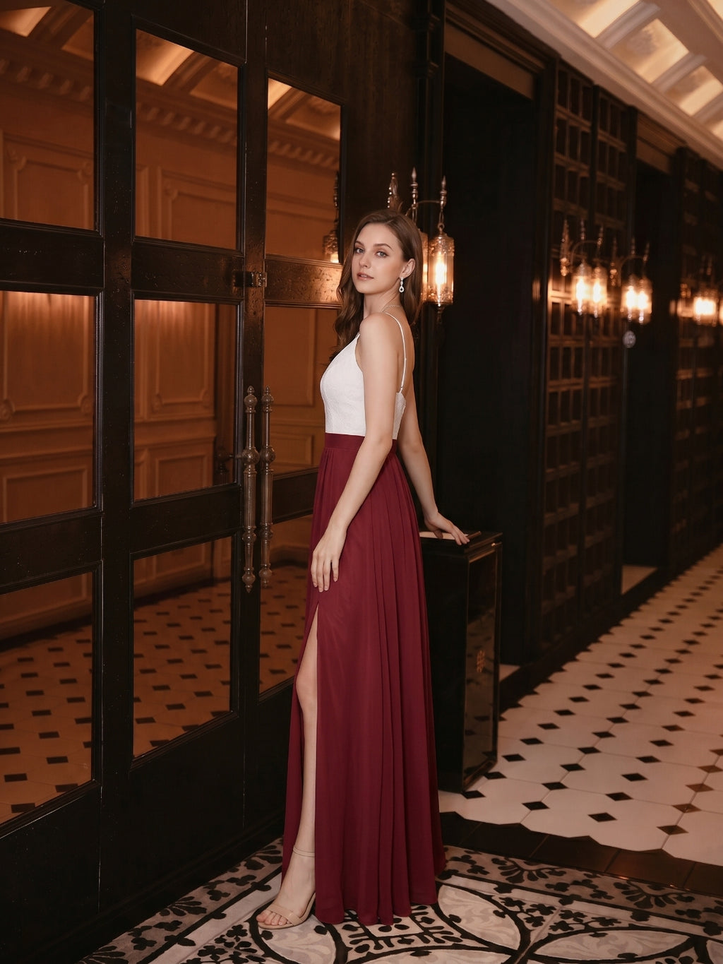 Sweet & Flowy Rust Chiffon A-Line V-Neck Back Zip with Pleated Ankle-Length Bridesmaid Dress