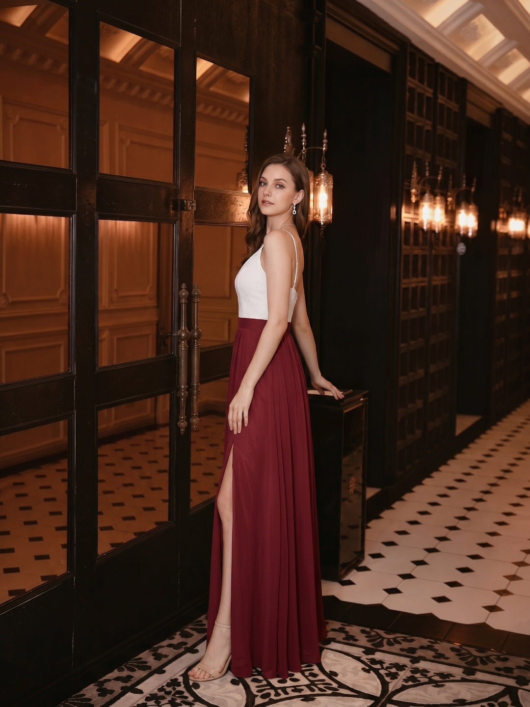 Sweet & Flowy Rust Chiffon A-Line V-Neck Back Zip with Pleated Ankle-Length Bridesmaid Dress