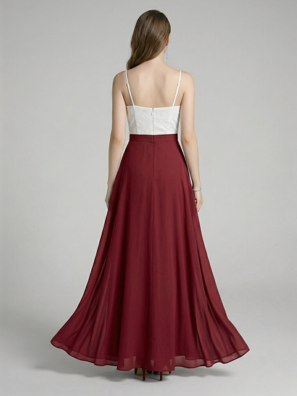 Sweet & Flowy Rust Chiffon A-Line V-Neck Back Zip with Pleated Ankle-Length Bridesmaid Dress