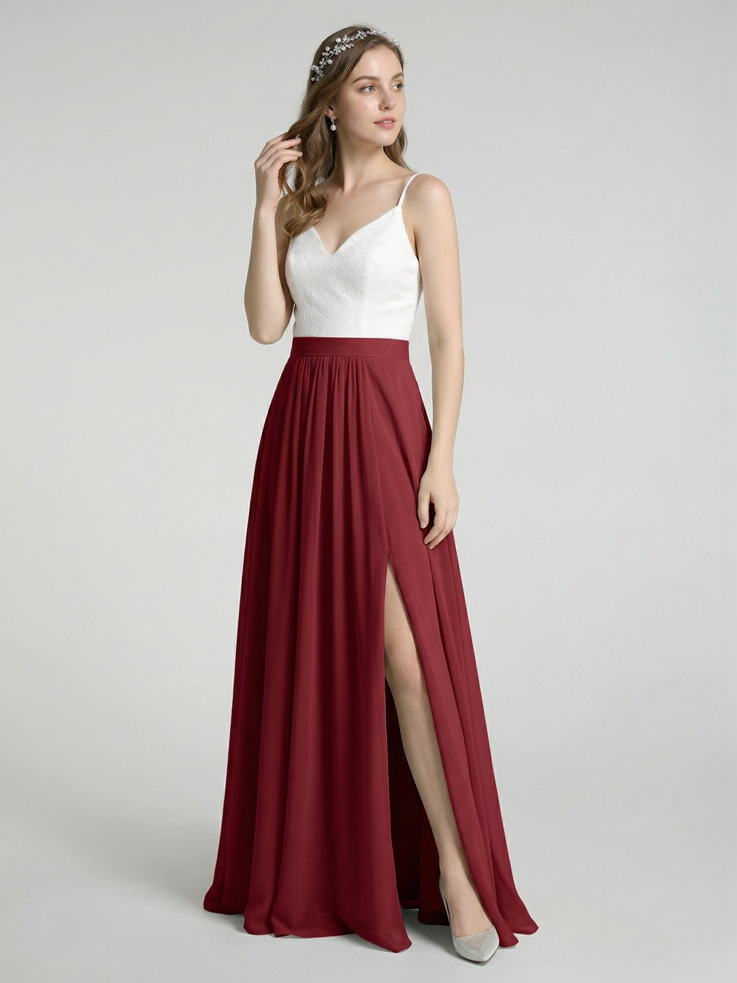 Sweet & Flowy Rust Chiffon A-Line V-Neck Back Zip with Pleated Ankle-Length Bridesmaid Dress