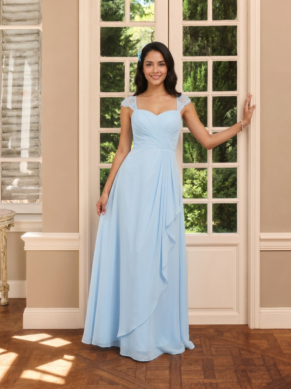 Sweet & Flowy Sky Blue Chiffon A-Line Sweetheart Ankle-Length Bridesmaid Dress with Minimalist Design
