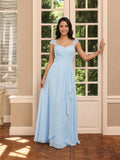Sweet & Flowy Sky Blue Chiffon A-Line Sweetheart Ankle-Length Bridesmaid Dress with Minimalist Design