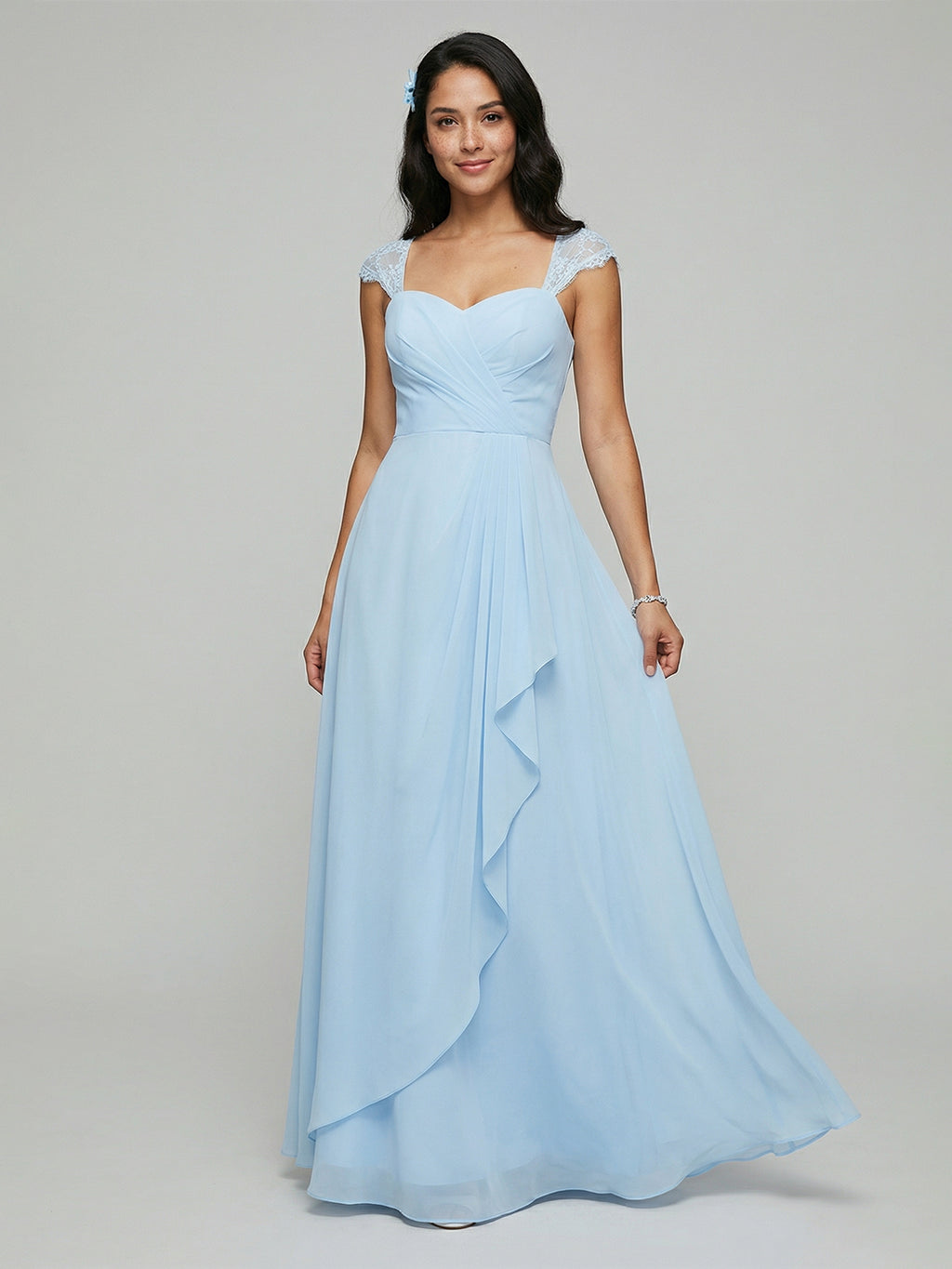 Sweet & Flowy Sky Blue Chiffon A-Line Sweetheart Ankle-Length Bridesmaid Dress with Minimalist Design