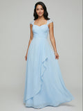 Sweet & Flowy Sky Blue Chiffon A-Line Sweetheart Ankle-Length Bridesmaid Dress with Minimalist Design