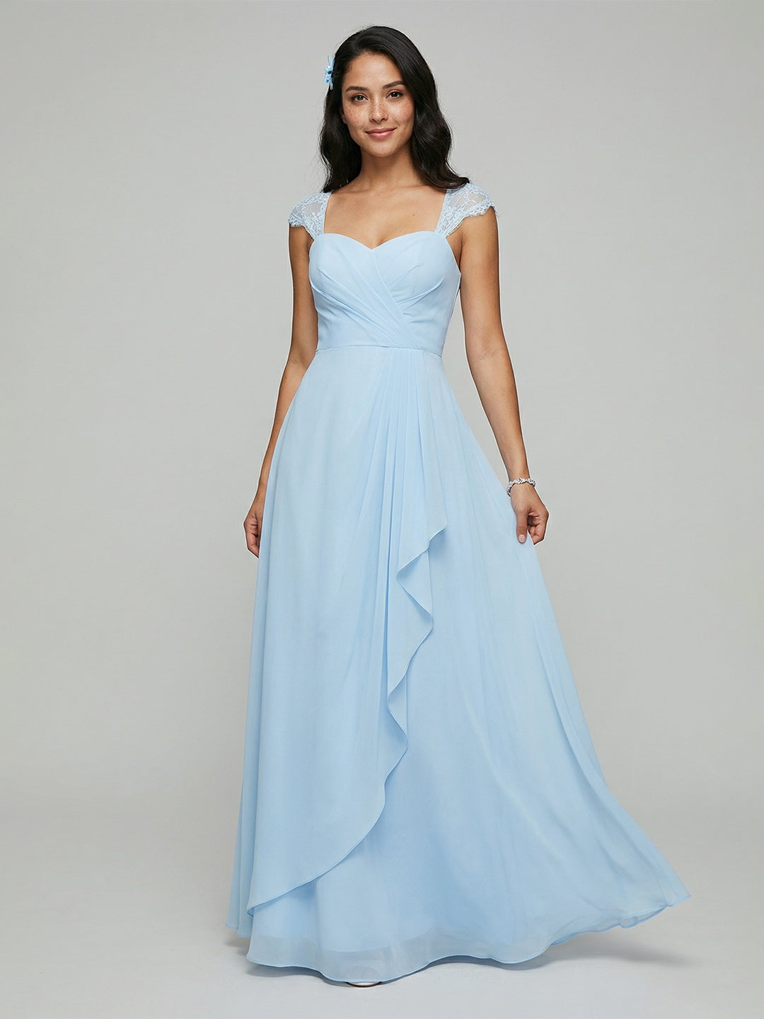 Sweet & Flowy Sky Blue Chiffon A-Line Sweetheart Ankle-Length Bridesmaid Dress with Minimalist Design