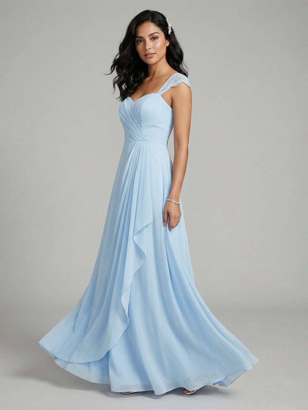 Sweet & Flowy Sky Blue Chiffon A-Line Sweetheart Ankle-Length Bridesmaid Dress with Minimalist Design