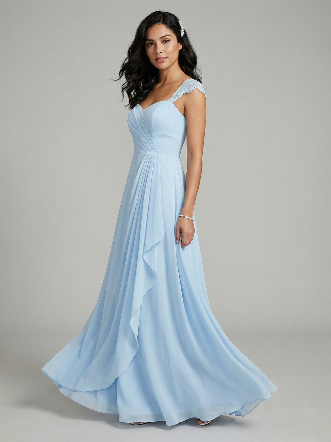 Sweet & Flowy Sky Blue Chiffon A-Line Sweetheart Ankle-Length Bridesmaid Dress with Minimalist Design