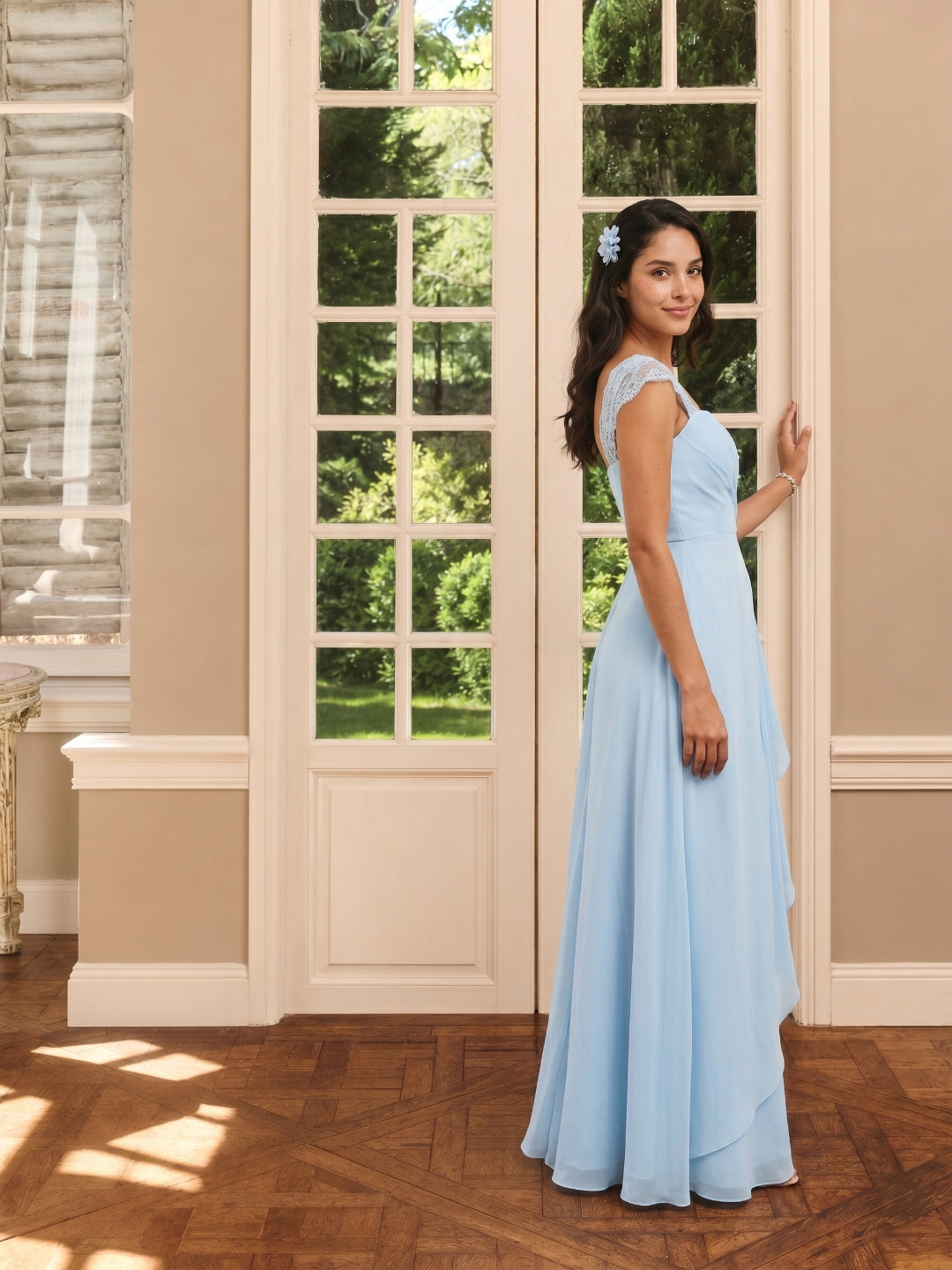 Sweet & Flowy Sky Blue Chiffon A-Line Sweetheart Ankle-Length Bridesmaid Dress with Minimalist Design
