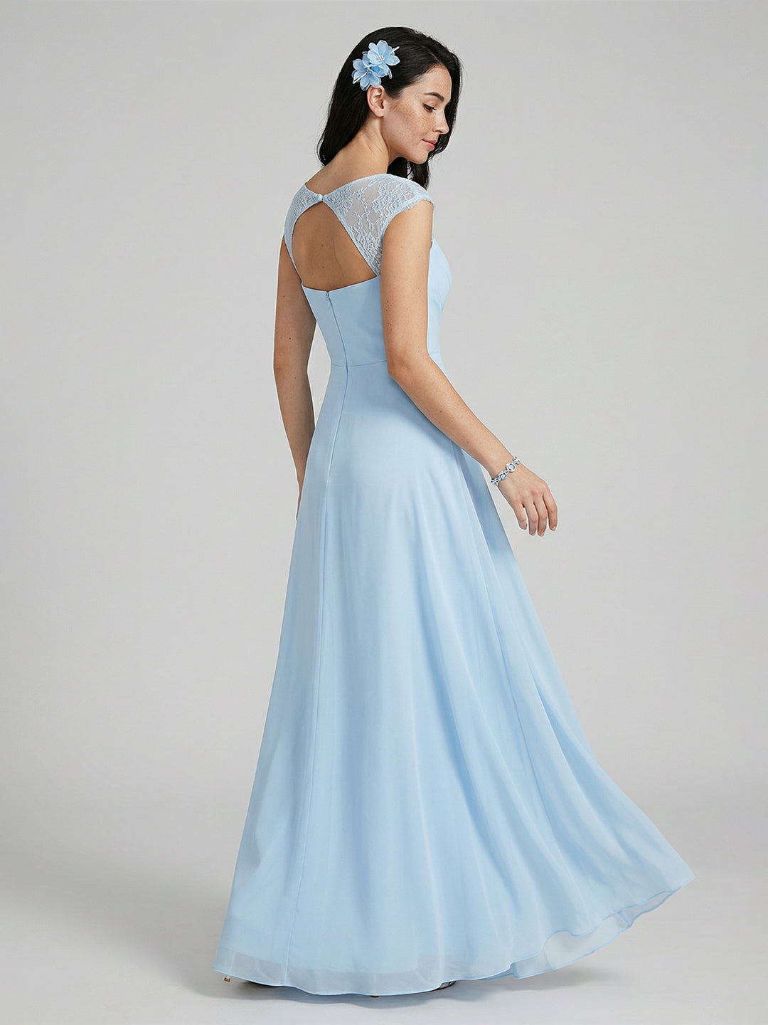 Sweet & Flowy Sky Blue Chiffon A-Line Sweetheart Ankle-Length Bridesmaid Dress with Minimalist Design