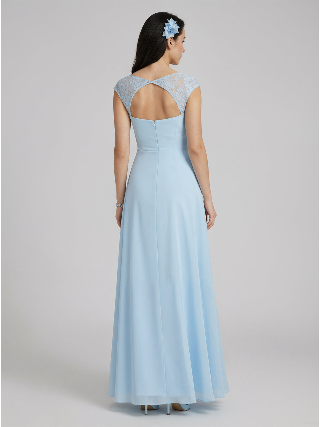 Sweet & Flowy Sky Blue Chiffon A-Line Sweetheart Ankle-Length Bridesmaid Dress with Minimalist Design
