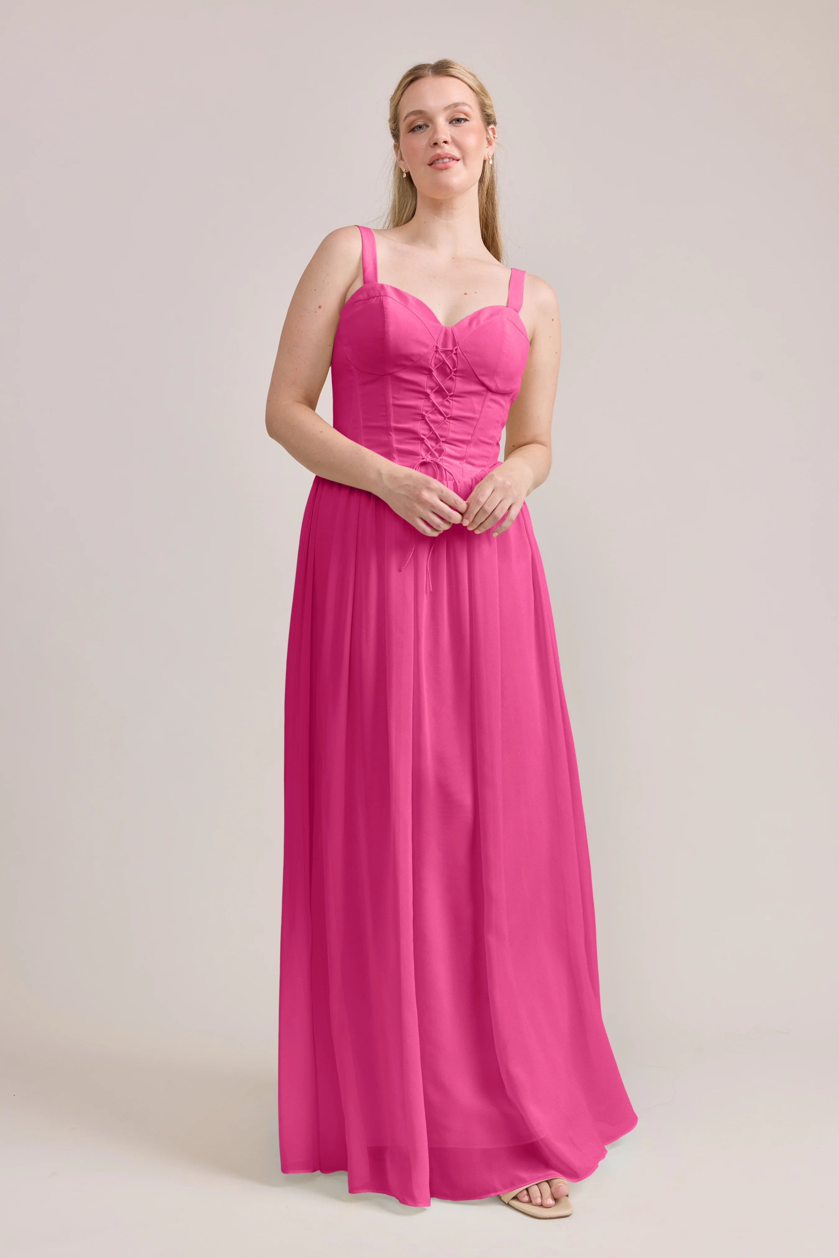 Sweetheart Neckline Chiffon Bridesmaid Dresses with Corset Lace-Up Front and Adjustable Straps Formal Gown