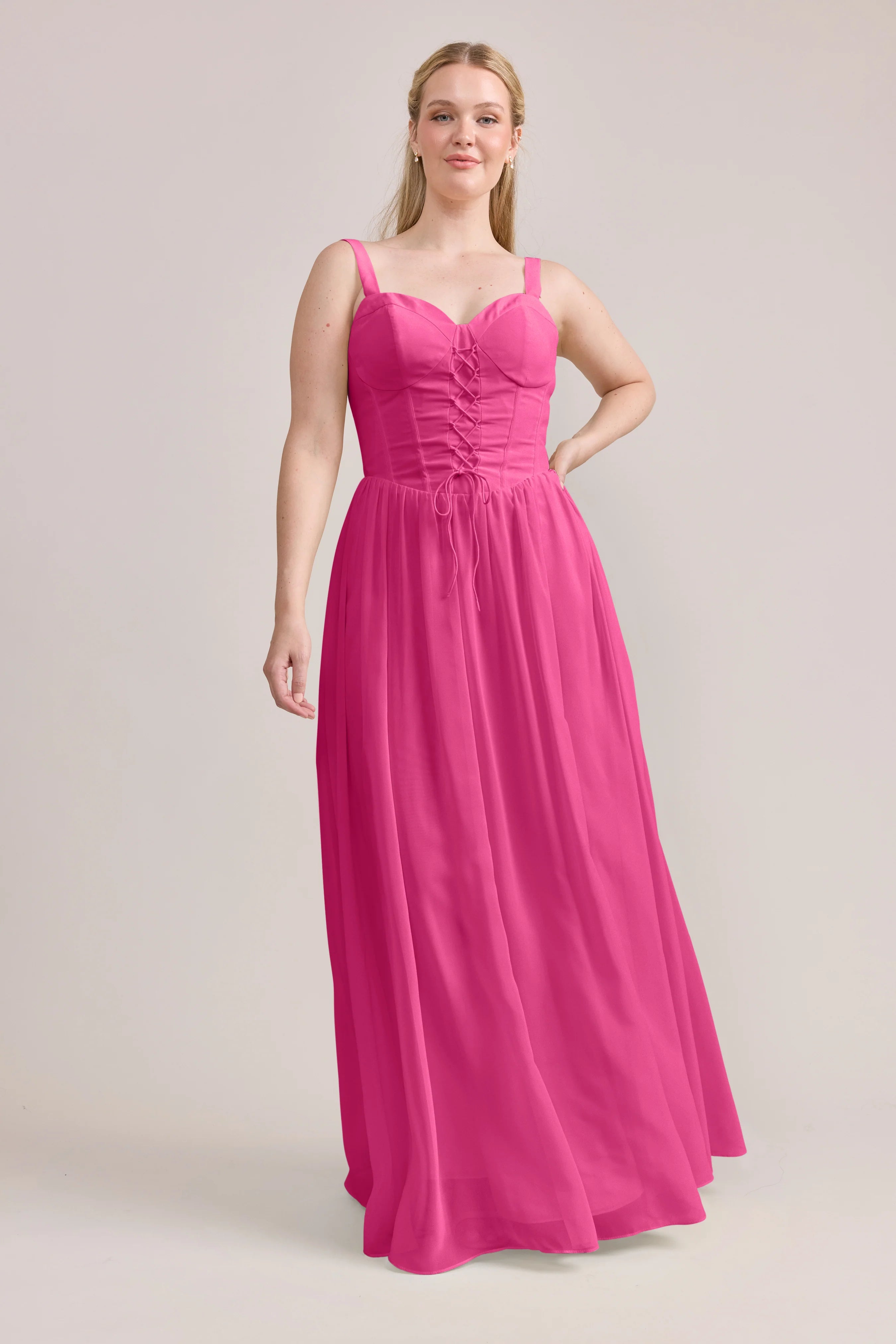 Sweetheart Neckline Chiffon Bridesmaid Dresses with Corset Lace-Up Front and Adjustable Straps Formal Gown