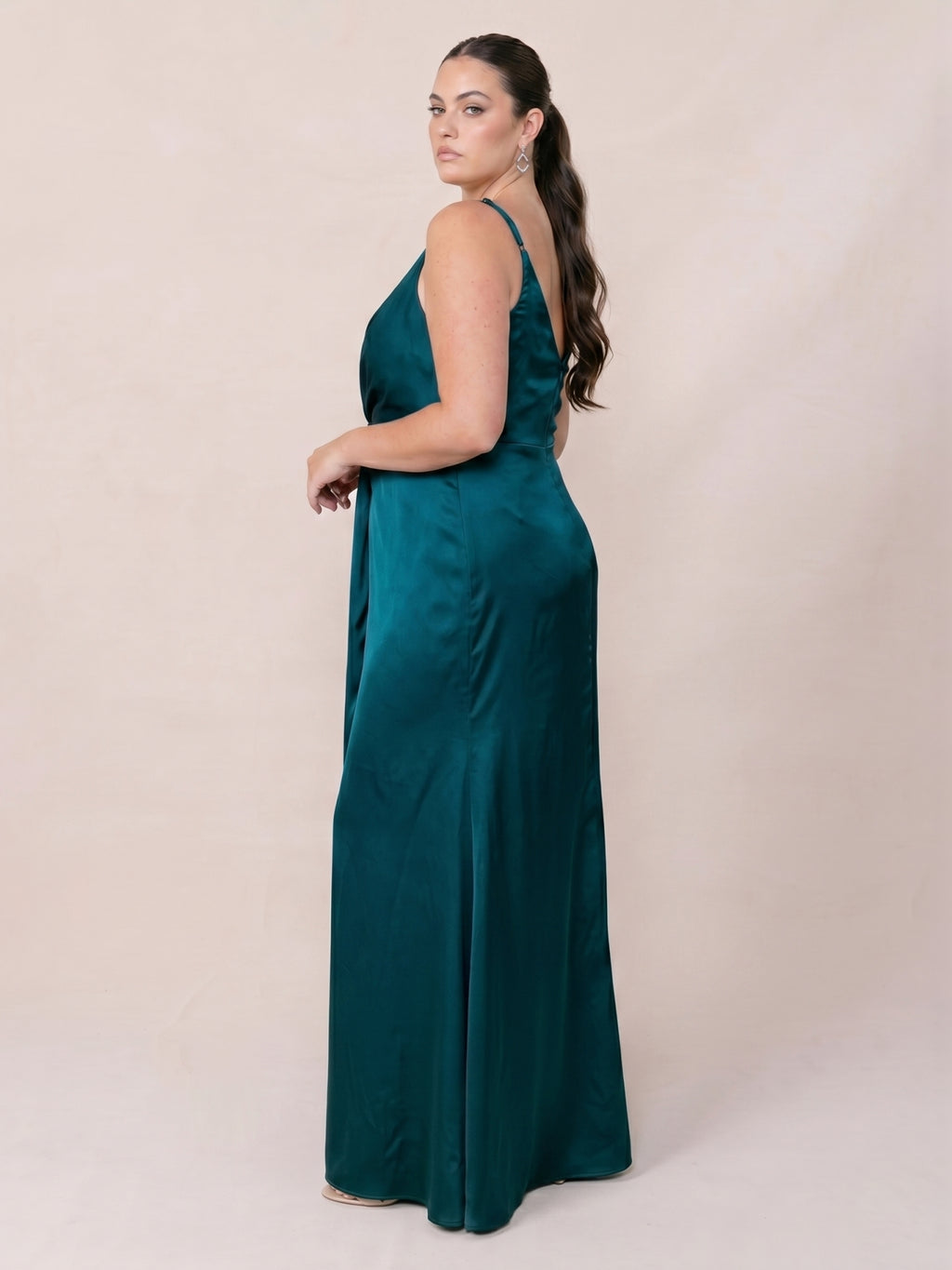 Teal Satin Sheath V-Neck Back Zip Ankle-Length Bridesmaid Dress