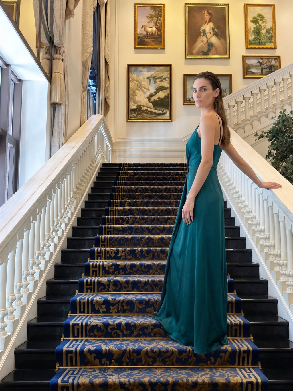 Teal Satin Sheath V-Neck Back Zip Ankle-Length Bridesmaid Dress