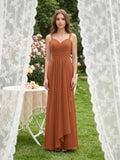 Terracotta Chiffon Sheath Sweetheart Criss-Cross Back Floor-Length Pleated Dress