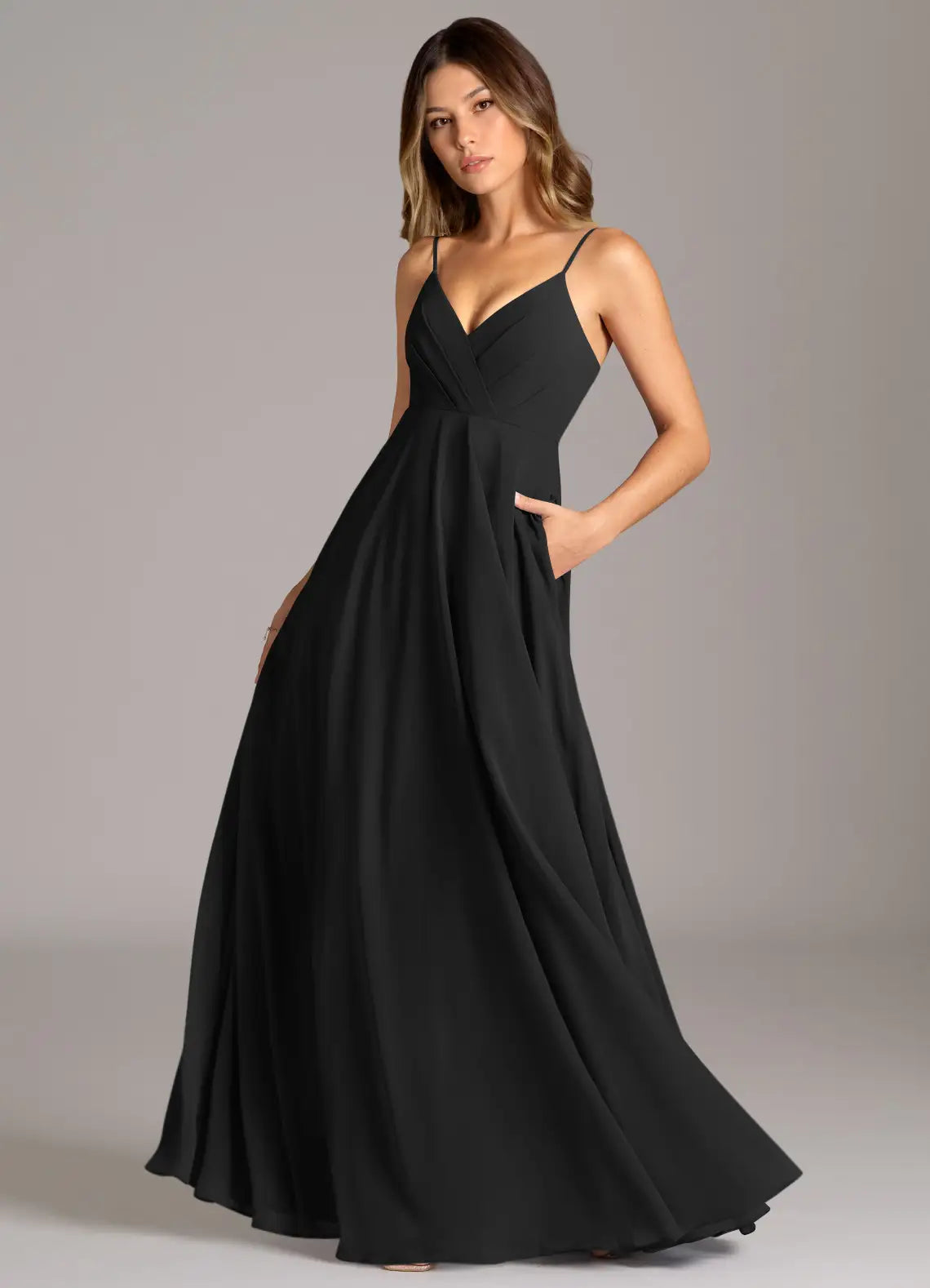 Timeless Bridesmaid Dress with Spaghetti Straps, V-Neckline and Hidden Pockets
