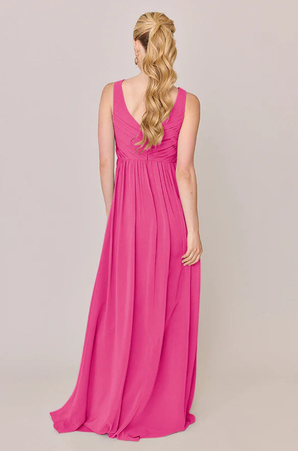 Timeless Chiffon Bridesmaid Dresses with V-Neckline, Sleeveless Design and Ruched Bodice Formal Gown