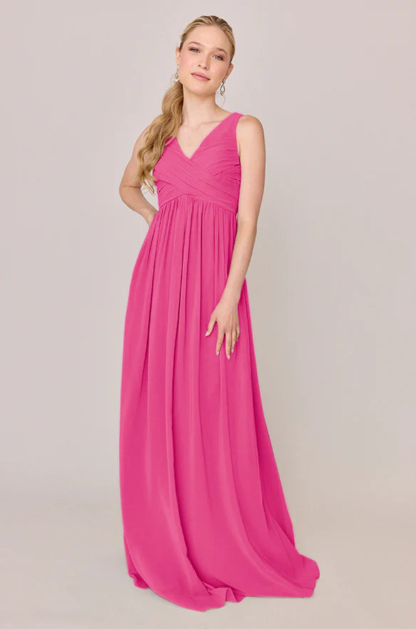 Timeless Chiffon Bridesmaid Dresses with V-Neckline, Sleeveless Design and Ruched Bodice Formal Gown