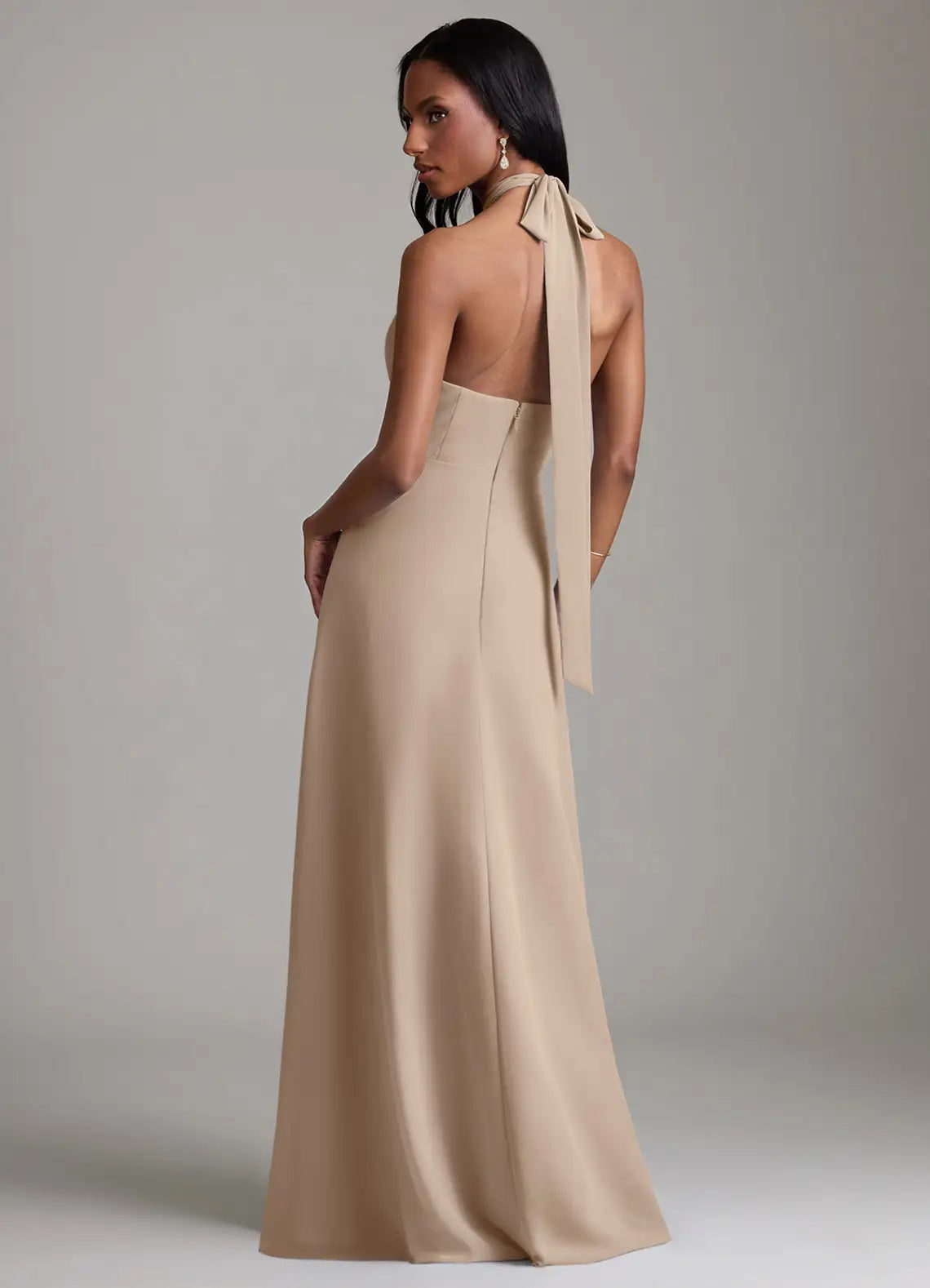 Timeless Halter Bridesmaid Dresses with Keyhole Neckline, Tie Back Detail, Daring High Slit and Flowing Chiffon Maxi Silhouette Formal Gown