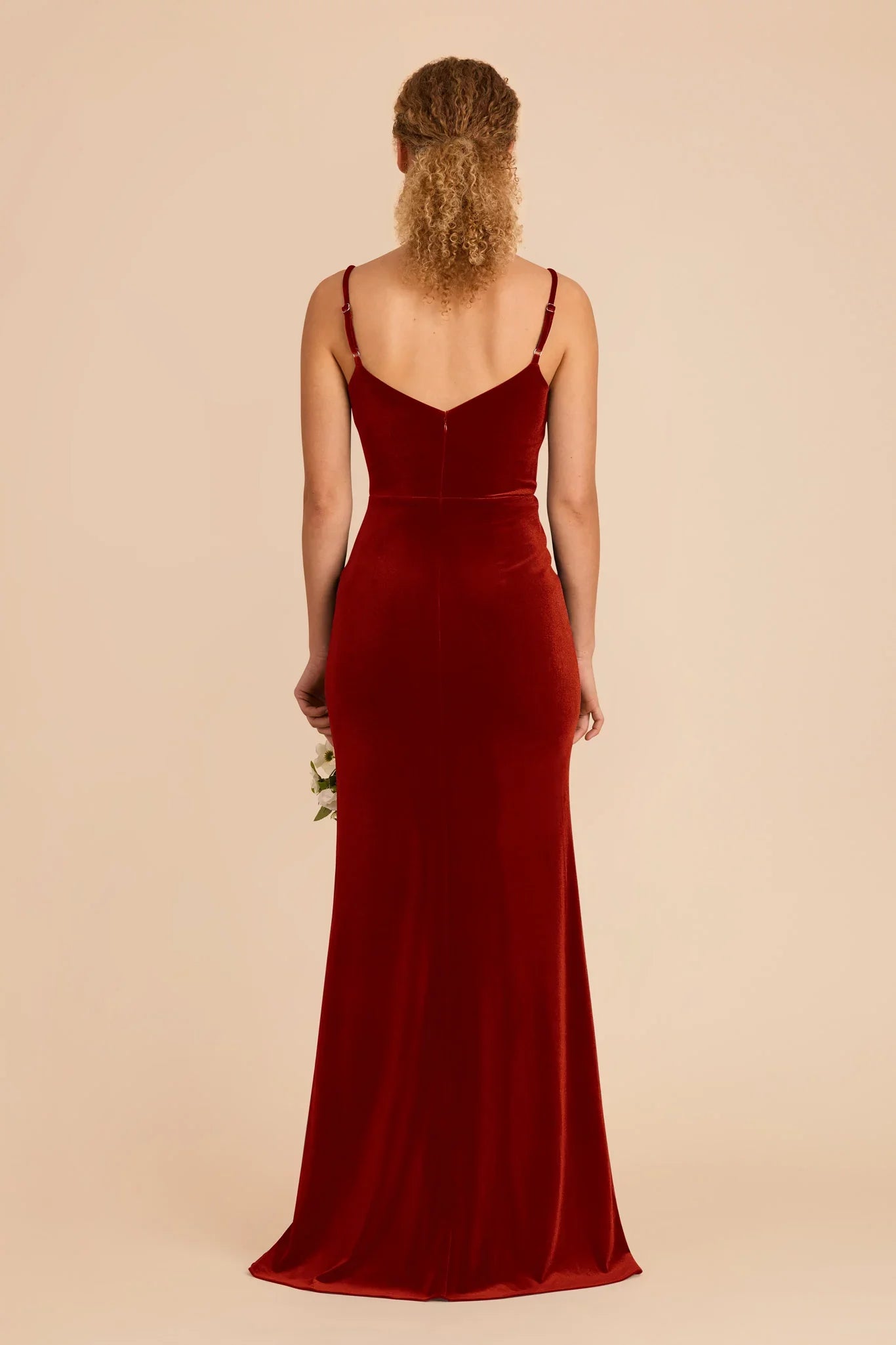 Vibrant Burnt Orange V-Neck Sleeveless Velvet Maxi Bridesmaid Dress