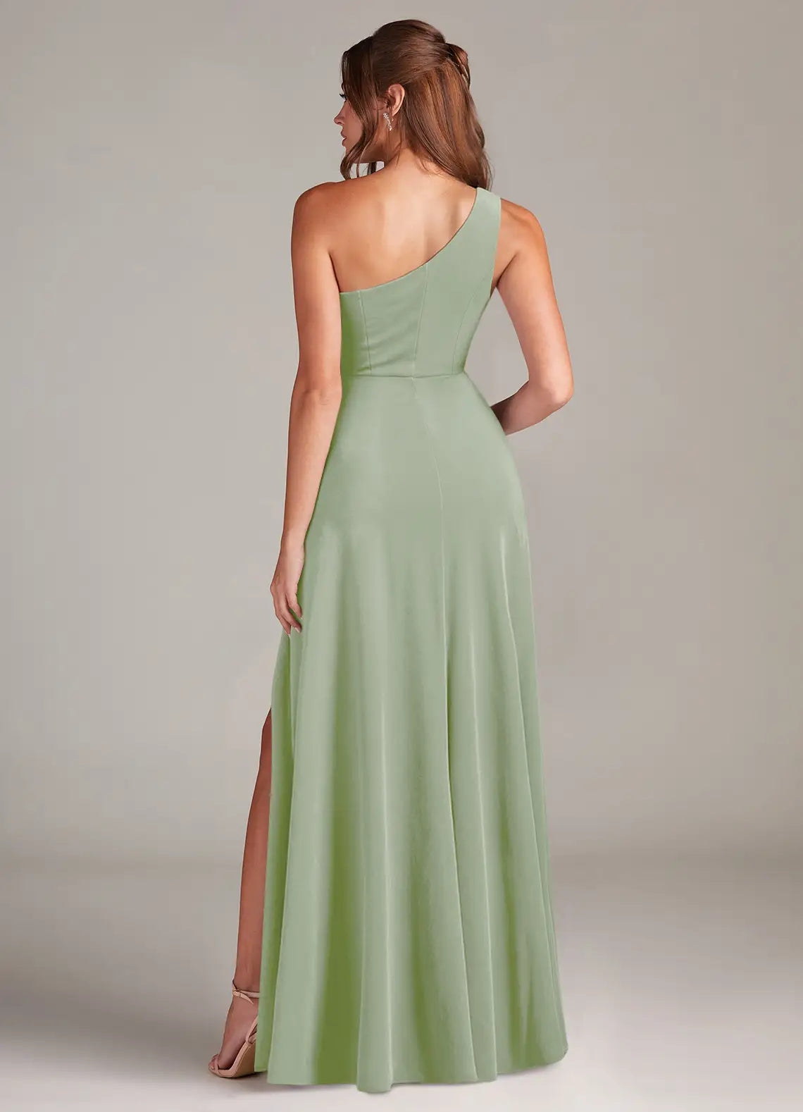 Vintage A-Line Chiffon One Shoulder Sleeveless Open Back Floor Length Bridesmaid Dress