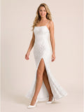 White Lace Mermaid Square Neck Backless Floor-Length evening dress with 3D Flowers