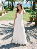 White Chiffon A-Line Halter Neckline Lace-Up Back Floor-Length Party Dress