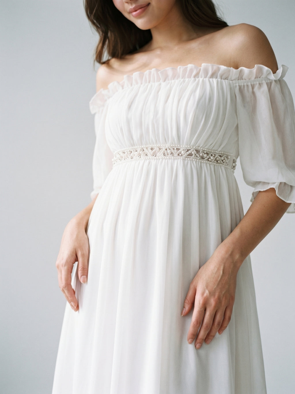 White Chiffon A-Line Off-the-Shoulder Backless Mini Homecoming Dress with Ruffles