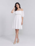 White Chiffon A-Line Off-the-Shoulder Backless Mini Homecoming Dress with Ruffles