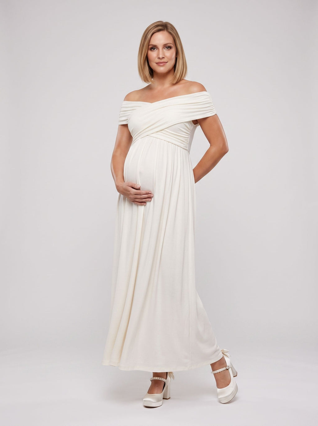 White Chiffon A-Line One Shoulder Backless Ankle-Length Maternity Bridesmaid Dress