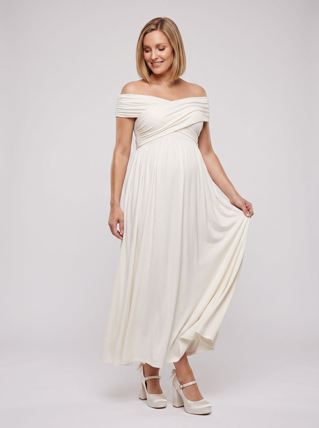 White Chiffon A-Line One Shoulder Backless Ankle-Length Maternity Bridesmaid Dress