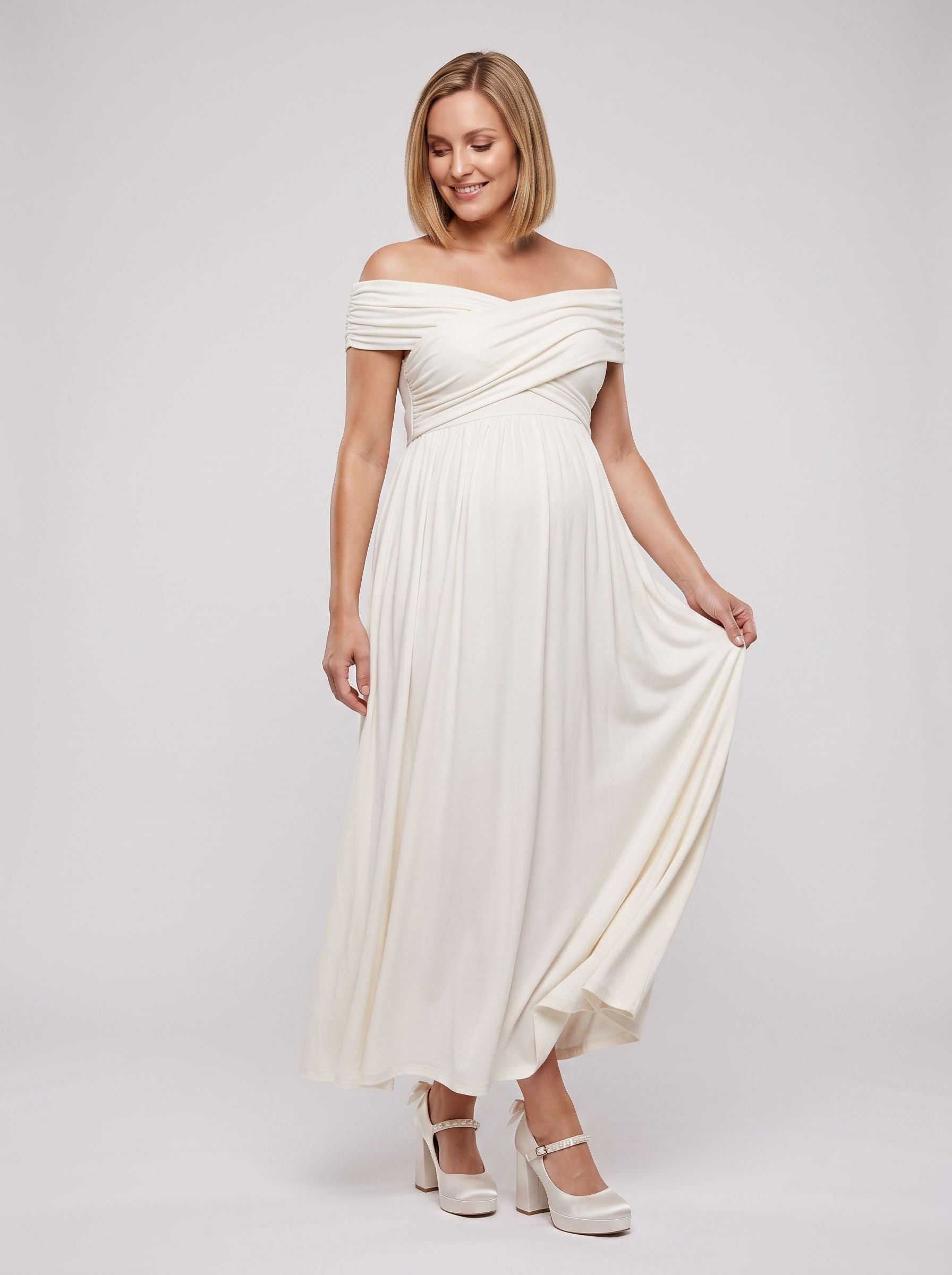 White Chiffon A-Line One Shoulder Backless Ankle-Length Maternity Bridesmaid Dress
