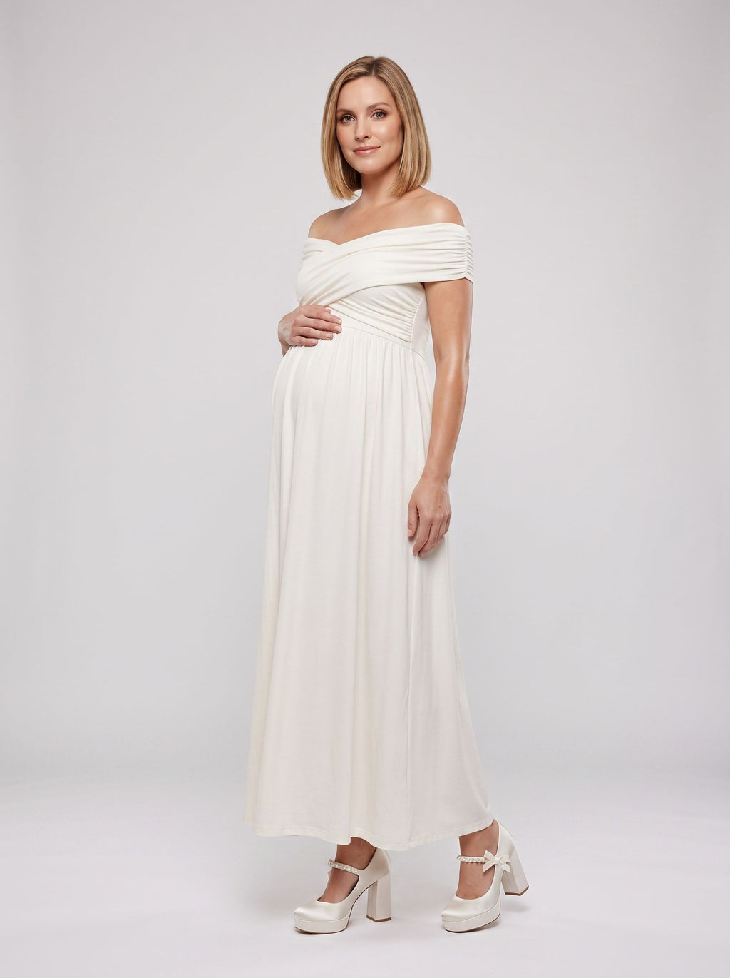 White Chiffon A-Line One Shoulder Backless Ankle-Length Maternity Bridesmaid Dress