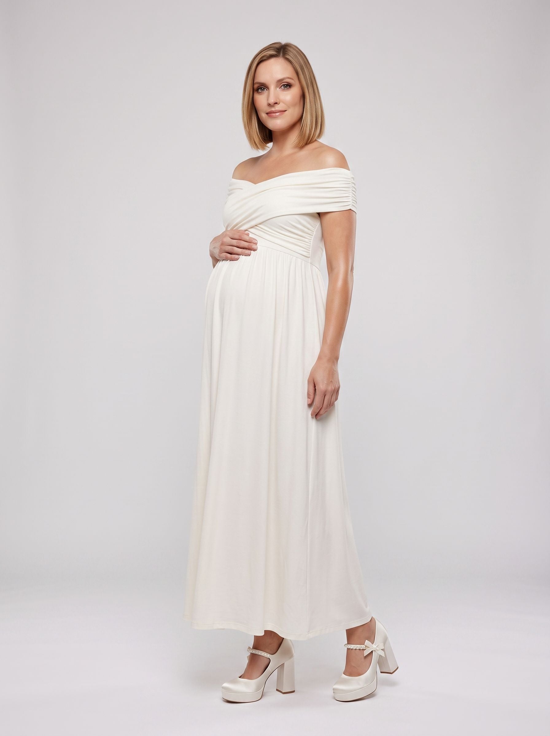 White Chiffon A-Line One Shoulder Backless Ankle-Length Maternity Bridesmaid Dress