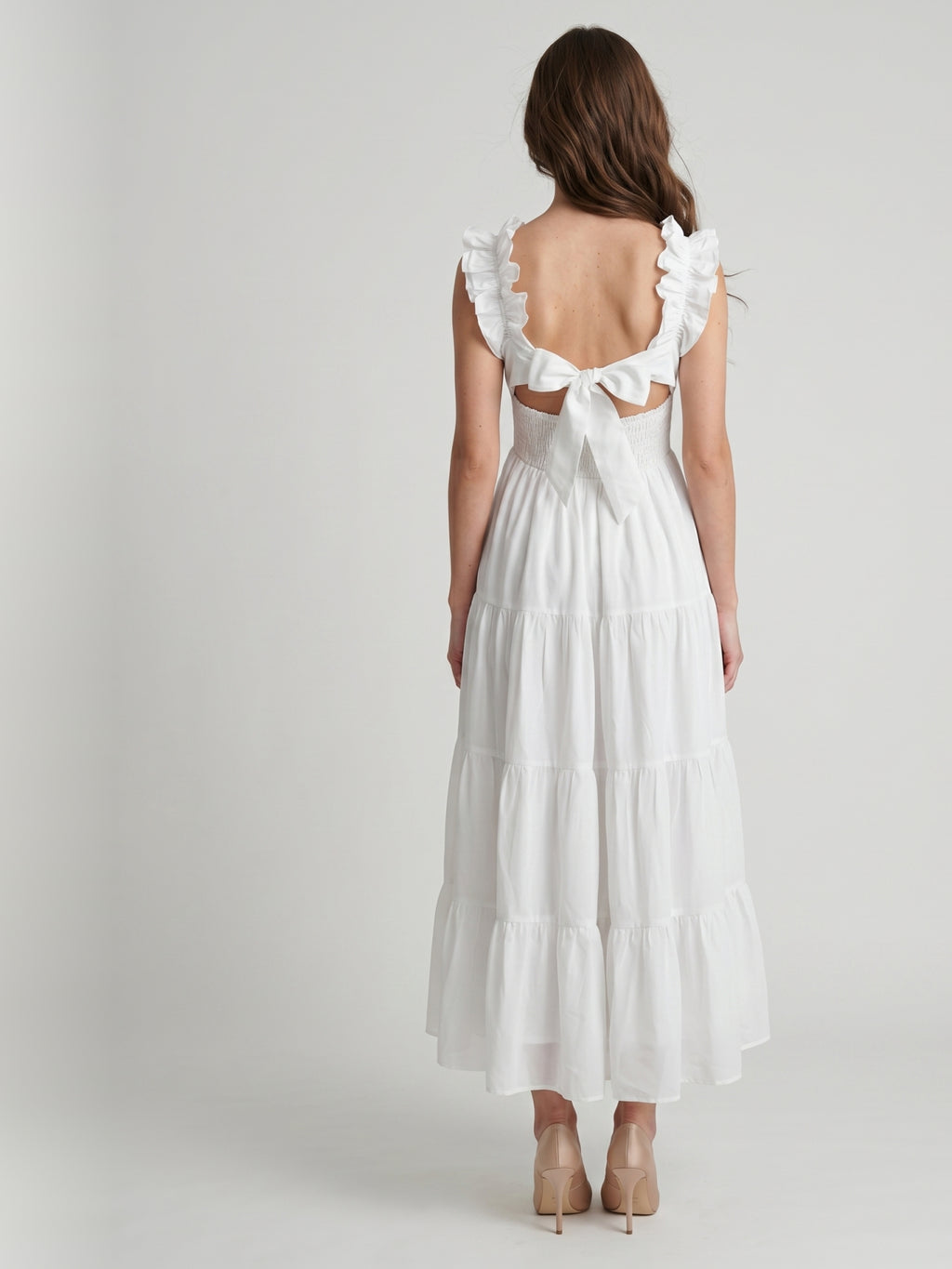White Chiffon A-Line Scoop Neck Backless Ankle-Length Ruffle Bridesmaid Dress