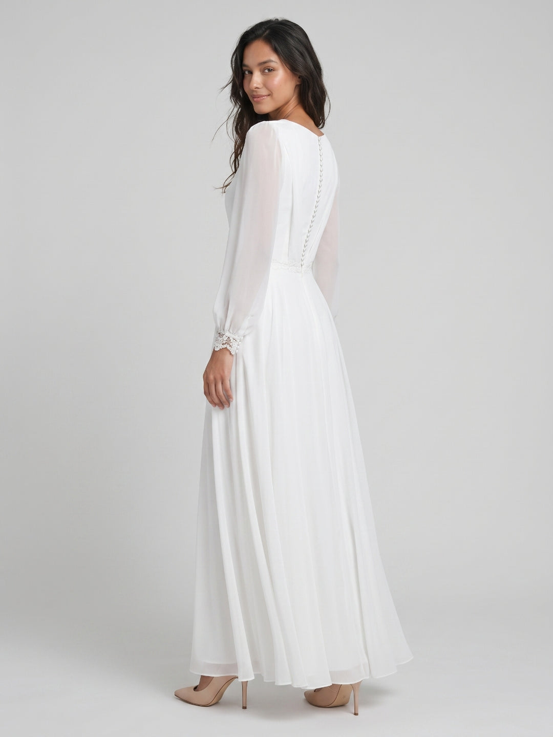 White Chiffon A-Line Scoop Neck Floor-Length Bride Dress